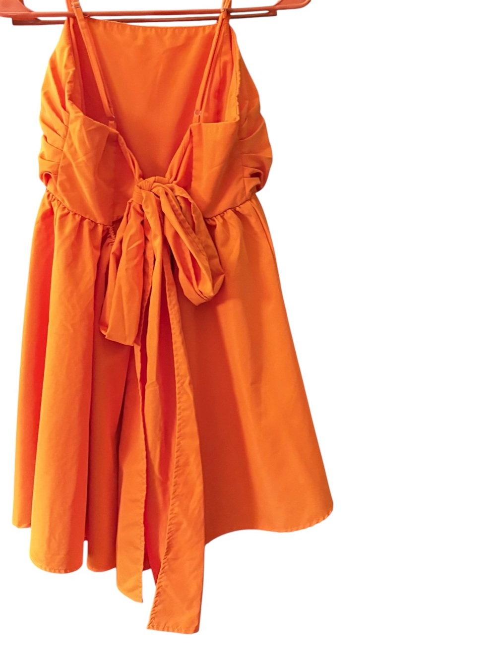 Bright Orange Spaghetti Strap Large Back Bow Mini Dress sz M - Picture 7 of 7
